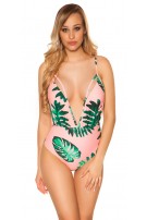 Trendy swimsuit XL V-Cut with print Salmon